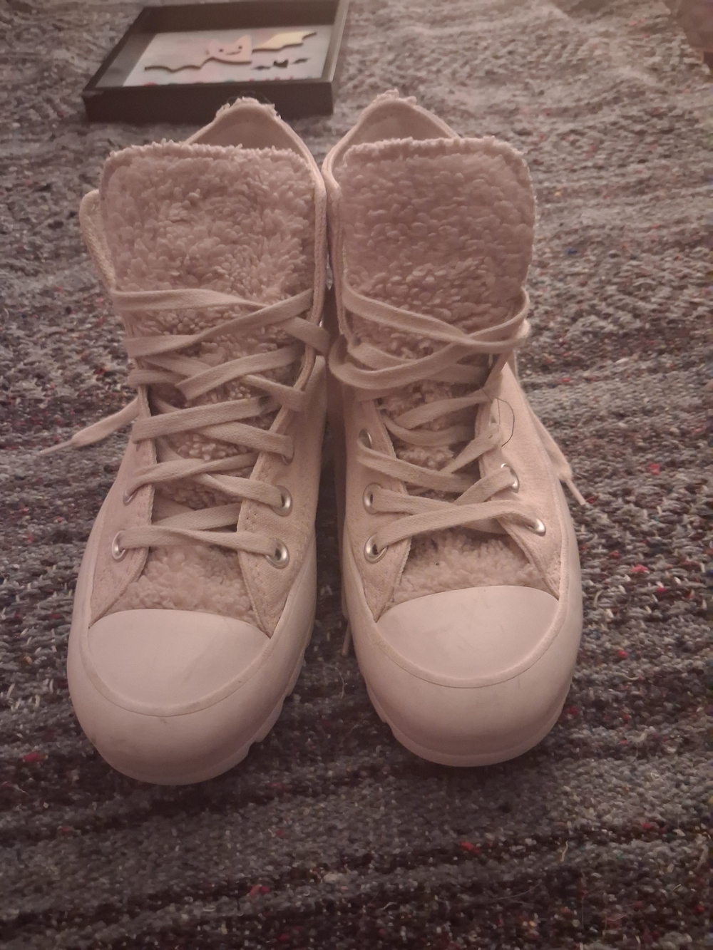 Converse Women's Light Pink Sherpa High-Top Platform Sneakers